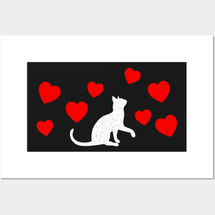 Valentine Cat Catching Hearts Posters and Art